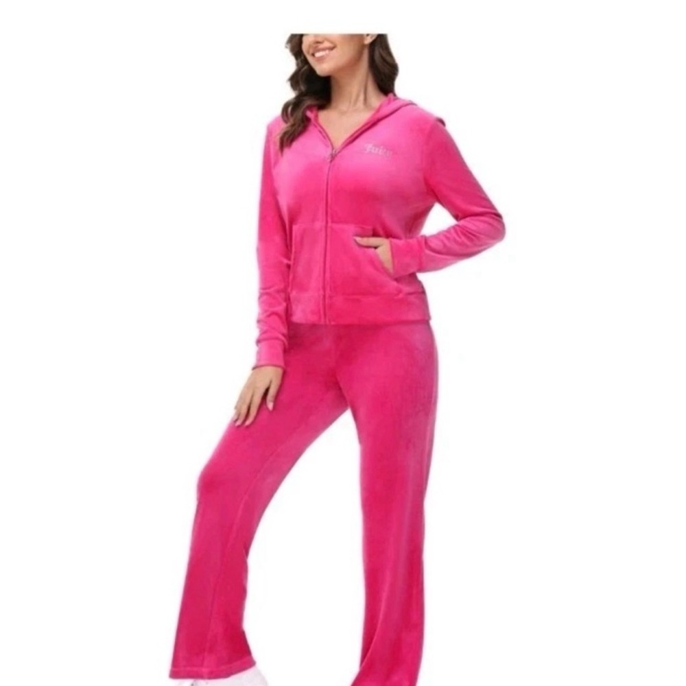 Juicy Couture Bright Pink Velour Hoodie & Pants Set